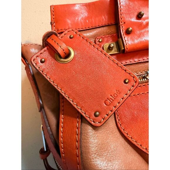 Chloé Tracy Satchel Tote Bag Camel & Orange Leather Brass Hardware Made in Italy - Picture 13 of 14